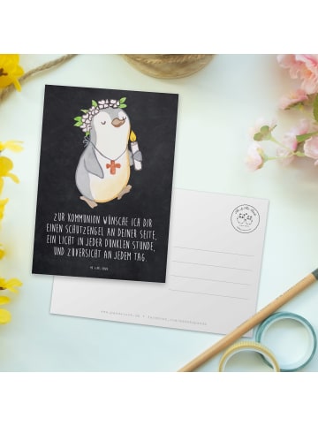 Mr. & Mrs. Panda Ansichtskarte Pinguin Kommunion  mit Spruch in Kreidetafel
