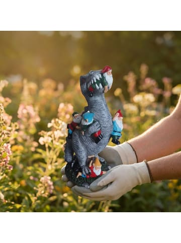 relaxdays Gartenfigur "Dinosaurier frisst Gartenzwerge" in Bunt