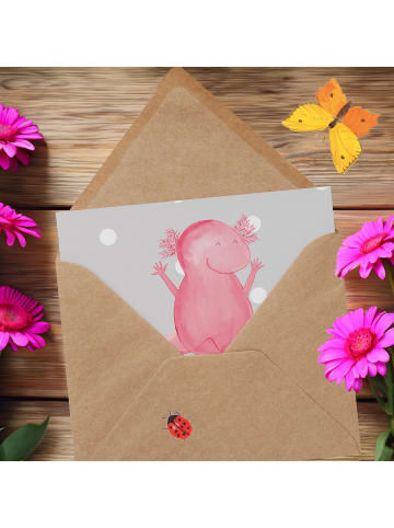 Mr. & Mrs. Panda Einladungskarte Axolotl Hurra mit Spruch in Grau Pastell