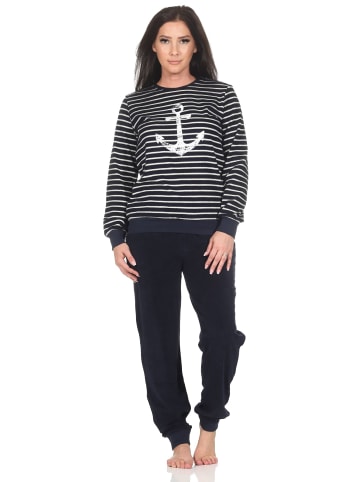 NORMANN Frottee Schlafanzug langarm Bündchen Maritime Optik - 87215 in marine