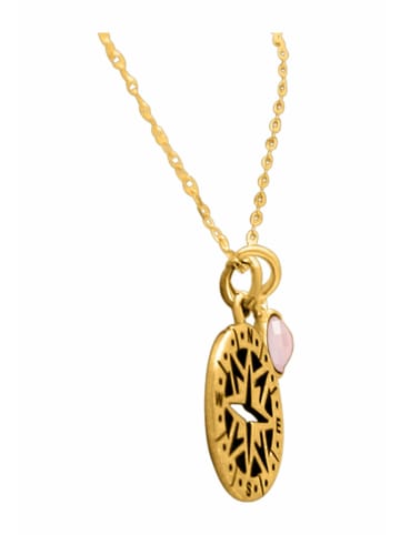 Gemshine Halskette mit Anhänger Maritim Nautics Windrose Kompass - Nordstern Polarstern Rosenquarz in gold coloured
