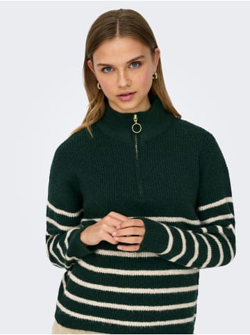 ONLY Gestreifter Pullover mit Reißverschluss und Stehkragen in Grün