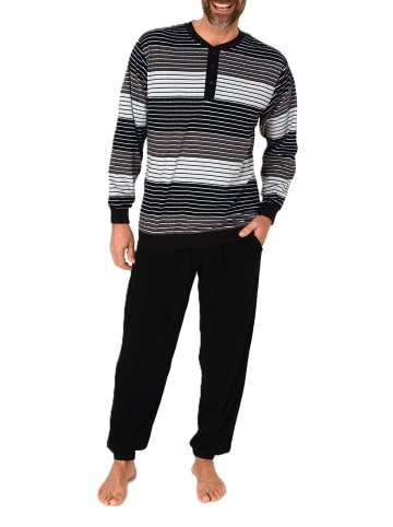 NORMANN Langarm Schlafanzug Frottee Stretch Pyjama Bündchen - 86799 in grau