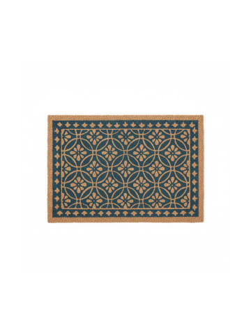 relaxdays Fußmatte "Floral" in Blau/ Natur - (B)60 x (T)40 cm