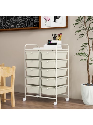 COSTWAY Rollcontainer mit 10 Schubladen in Beige