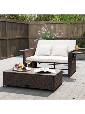 COSTWAY 3 in 1 Polyrattan 2-Sitzer Balkonmöbel Gartenliege in Beige