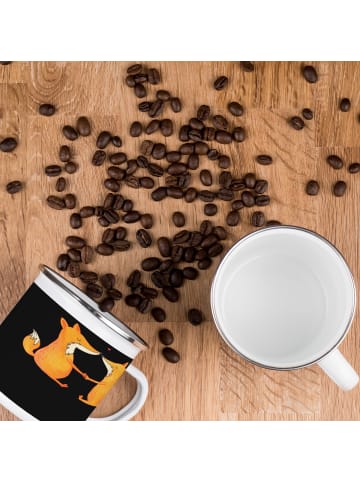 Mr. & Mrs. Panda Camping Emaille Tasse Hochzeit Liebe mit Spruch in Schwarz