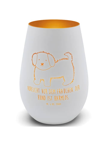 Mr. & Mrs. Panda Teelichthalter Hund Flauschig mit Spruch in Weiß