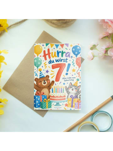 Mr. & Mrs. Panda Glückwunschkarte 7. Geburtstag Zahl fröhlich De... in Weiß