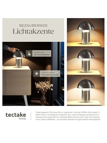 tectake Akku-Tischlampe Kade 25 x 34 cm, Nickel matt