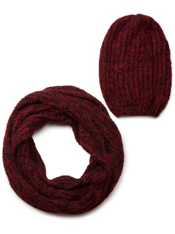 styleBREAKER Strick Loop und Beanie Set in Rot-Schwarz