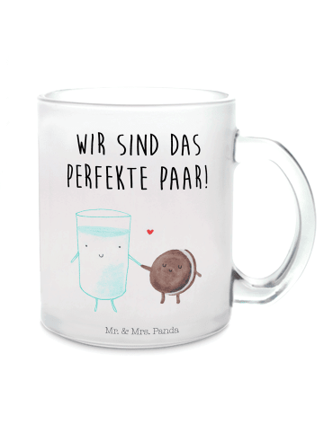 Mr. & Mrs. Panda Teetasse Glas Milch Keks mit Spruch in Transparent