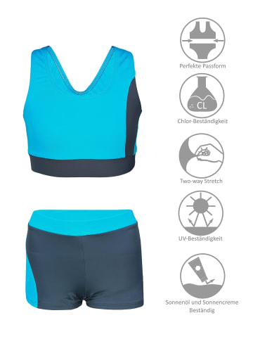 Aquarti Mädchen Sport Bikini - Racerback Bustier & Badehose in grau/türkis