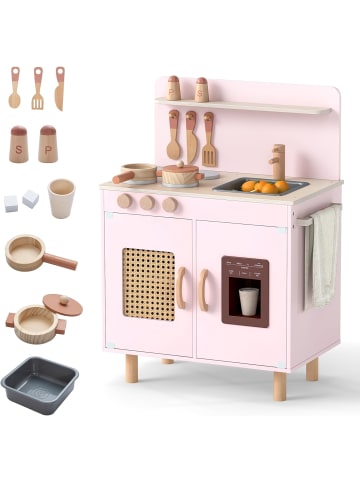 COSTWAY Kinder Spielküche inkl. Zubehör ab 3 Jahren in Rosa