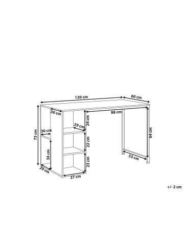 Beliani Schreibtisch DESE in Braun/Weiß/Schwarz - (W) 120 x (H) 75 x (L) 60 cm