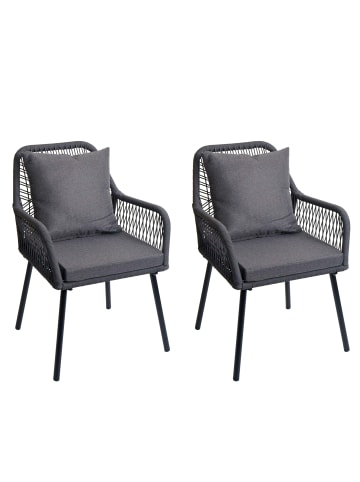 MCW 2er-Set Gartenstuhl O12, Anthrazit, Bezug dunkelgrau