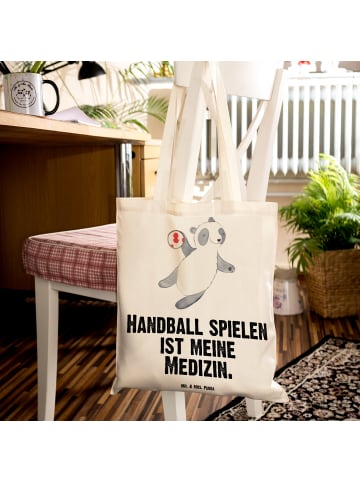 Mr. & Mrs. Panda Tragetasche Panda Handball spielen mit Spruch in Creme