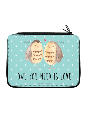 Mr. & Mrs. Panda Federtasche Eulen Liebe mit Spruch in Türkis Pastell