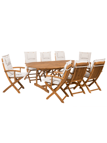 Beliani 9-tlg Gartentisch Set MAUI in Heller Holzfarbton/Weiß