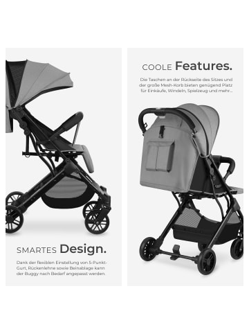 tectake Buggy-Kinderwagen Finn für 0 bis 36 Monate geeignet, Belastbarkeit 15 kg, grau