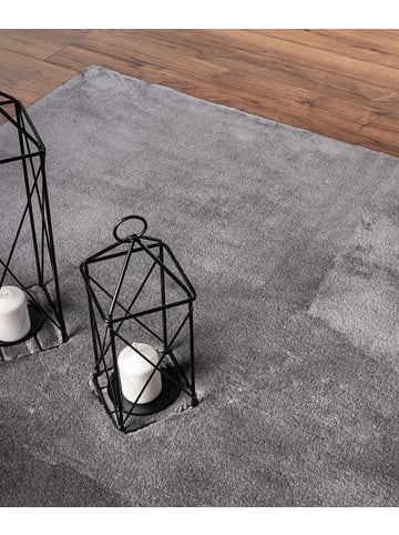 KADIMA DESIGN Hochflorteppich Uni Antirutsch weich wohnlich Wohnzimmer gemütlich in Anthrazit