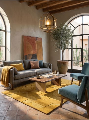 KADIMA DESIGN Wollteppich Kurzflor DEBEN Geometrisch Naturfaser Wohnzimmer in Senfgelb