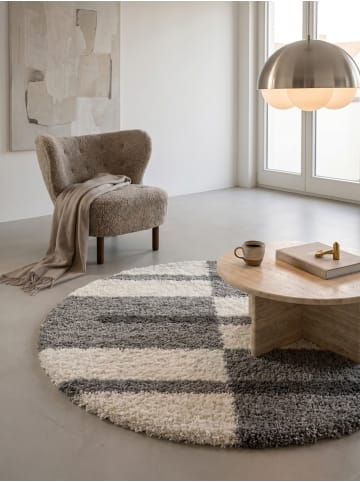 KADIMA DESIGN Teppich Hochflor Shaggy Waschbar Karo WERFEN Strapazierfähig in Hellgrau