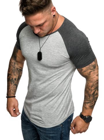 Amaci&Sons Basic Oversize Raglan T-Shirt mit Rundhalsausschnitt OMAHA in Grau/Anthrazit