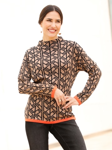 Sieh an! Stehkragen-Pullover in camel-schwarz-gemustert