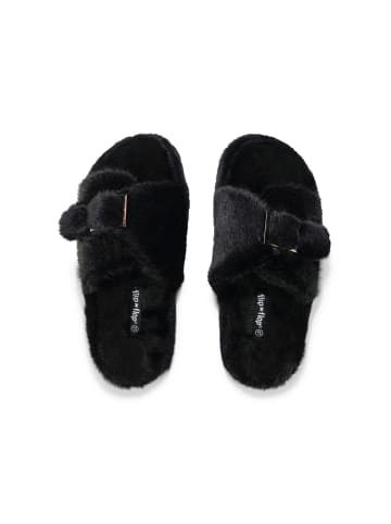 Flip Flop Hausschuh "fur*buckle" in schwarz