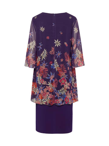 GOLDNER Kurzgröße: Kleid Kleid mit floralem Chiffonüberwurf in amethyst / gemustert