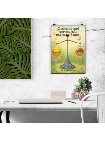 Mr. & Mrs. Panda Wandbild Sternzeichen Waage Design mit Spruch in Weiß