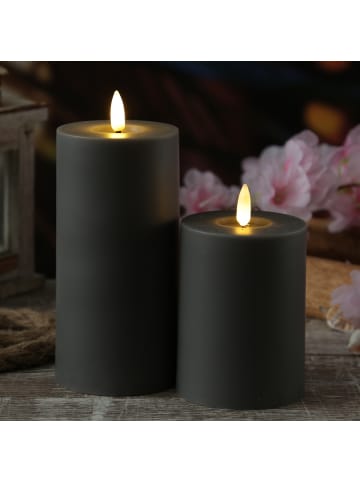 MARELIDA LED Kerze für Innen/Außen Outdoorkerze H: 17,5cm in grau