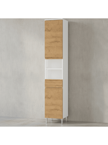 KADIMA DESIGN Hochschrank mit Fächern und Schublade, 34x34x190 cm, Weiß