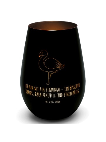 Mr. & Mrs. Panda Gold Windlicht Flamingo Classic mit Spruch in Schwarz