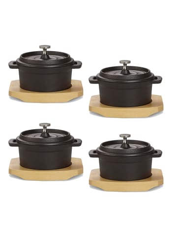 Echtwerk 8 tlg. Set Mini-Kochtopf mit Servierbrett 200 ml in Schwarz