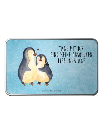 Mr. & Mrs. Panda Keksdose Pinguin umarmen mit Spruch in Eisblau