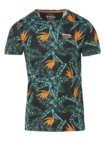 KOROSHI Kurzarm-T-Shirt mit tropischem Print in multicolor