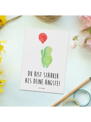 Mr. & Mrs. Panda Postkarte Angst überwinden mit Spruch in Weiß