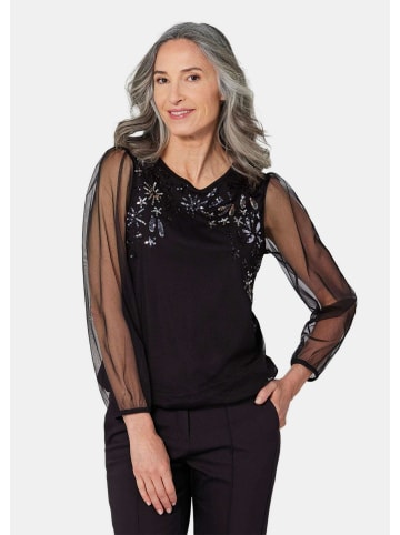 GOLDNER Langarmshirt mit transparenten Ärmeln in schwarz / silberfarben / gemustert