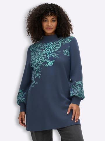 sheego by Joe Browns Long-Pullover in dunkelblau-blaugrün-gemustert