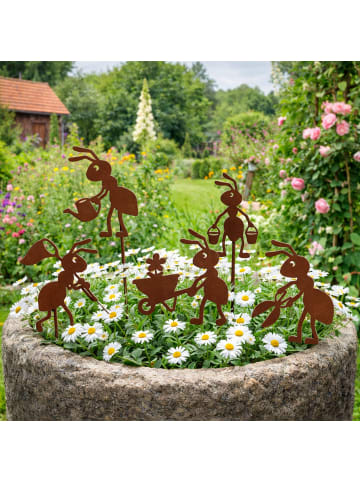 UNUS Gartenstecker Ameisen Gärtner 5er Set Metall Rostoptik in Rost