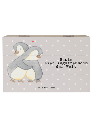 Mr. & Mrs. Panda Holzkiste Pinguin Beste Lieblingsfreundin der W... in Grau Pastell