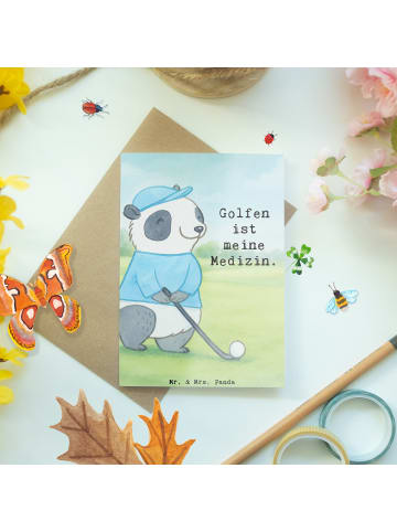 Mr. & Mrs. Panda valentinstagskarte Panda Golfen Design mit Spruch in Weiß