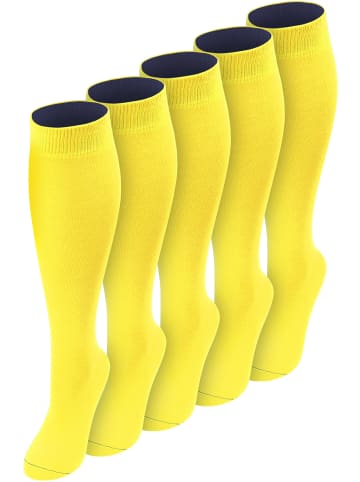 normani 5 Paar Kniestrümpfe mit farbig abgesetztem Bund Bi-Color in Gelb/Marine