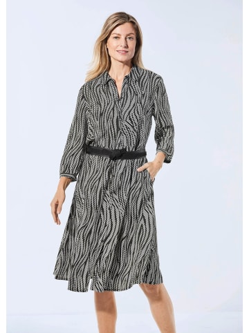 GOLDNER Kleid Blusenkleid mit Hemdkragen in schwarz / cremeweiß / gemustert