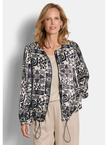 GOLDNER Kurzgröße:  Satinjacke mit Aztekenmuster in stein / schwarz / gemustert