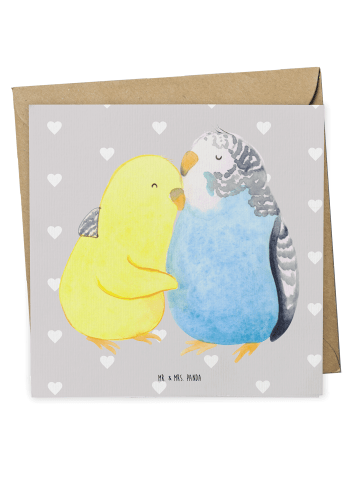 Mr. & Mrs. Panda Grußkarte Wellensittich Liebe ohne Spruch in Grau Pastell