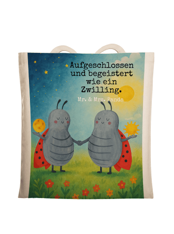 Mr. & Mrs. Panda Tote Bag Sternzeichen Zwilling Design mit Spruch in Weiß