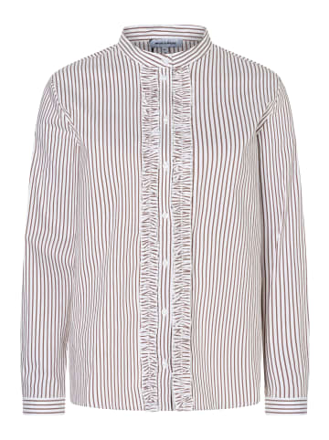 More & More gestreifte Stretch-Rüschenbluse in white espresso brown woven blouse stripe